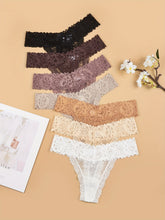 7pcs Floral Lace Cheeky Thongs, Sultry Semi-sheer Low Waist Panties, Women&