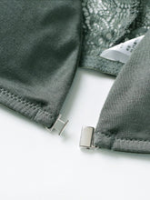 Triangle Cups Front Buckle Bras, Lace Stitching Beauty Back Bra With Removable Pads, Women&