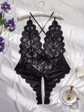 Plus Size Seductive Floral Lace Bodysuit - Plunging Halter Neck, Open Crotch, Medium Stretch, Sheer, Knit Fabric, Polyester Material - Sexy Lingerie for Women - Lena & Miles Exquisite Boutique LLC.