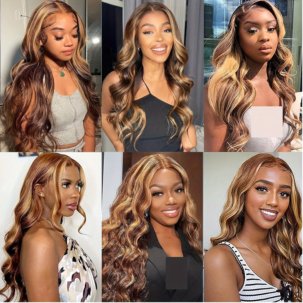 Honey Blonde Lace Front Wig Human Hair 13x4 HD Transparent 4/27 Highlight Ombre Lace Front Wigs Human Hair Pre Plucked With Baby Hair 180% Density Body Wave Glueless Human Hair Wigs For Women - Lena & Miles Exquisite Boutique LLC.