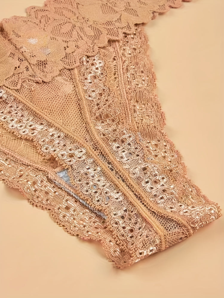 7pcs Floral Lace Cheeky Thongs, Sultry Semi-sheer Low Waist Panties, Women&