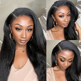 Kinky Straight 4C Edges Wig Human Hair 13x4 Lace Front Human Hair Wigs Yaki Straight Lace Front Wig For Women Brazilian Remy Human Hair Wig With Curly Baby Hair 18-30 Inch Natural Color - Lena & Miles Exquisite Boutique LLC.