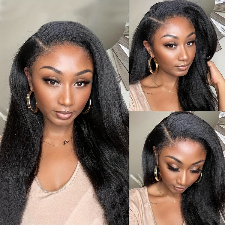 Kinky Straight 4C Edges Wig Human Hair 13x4 Lace Front Human Hair Wigs Yaki Straight Lace Front Wig For Women Brazilian Remy Human Hair Wig With Curly Baby Hair 18-30 Inch Natural Color - Lena & Miles Exquisite Boutique LLC.