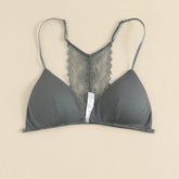 Triangle Cups Front Buckle Bras, Lace Stitching Beauty Back Bra With Removable Pads, Women&