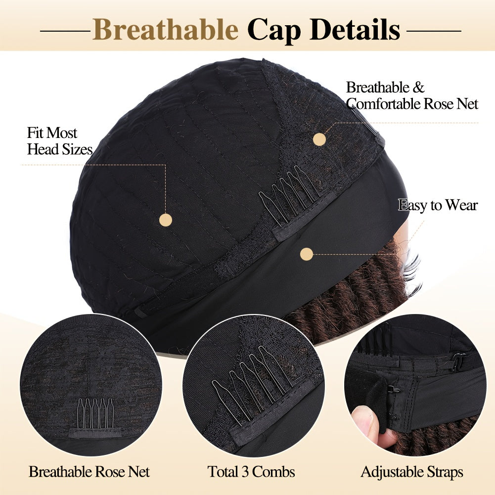 Headband Wig Headband Dreadlock Curly Hair Synthetic Wig Locs Crochet Hair Dark Brown/ Black/ 99J Ginger Color Crochet Twist Braids Hair Wigs Afro Curly Synthetic Hair Braiding Wig African Hairstyle For Women - Lena & Miles Exquisite Boutique LLC.