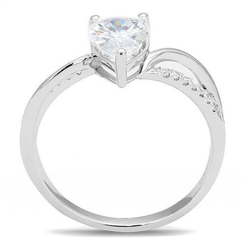 3W1389 - Rhodium 925 Sterling Silver Ring with AAA Grade CZ  in Clear-2