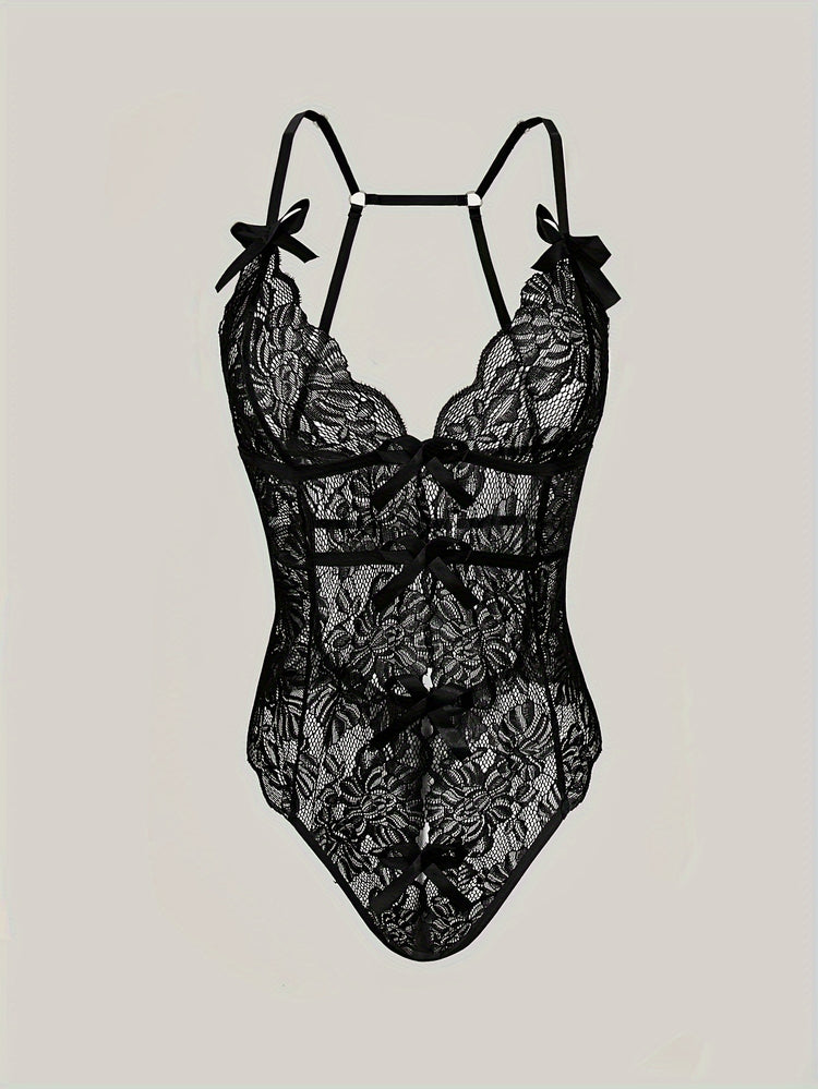 Sexy Floral Lace Sleeveless Teddy Bodysuit - Deep V Backless, Seductive Lingerie, Soft Comfortable Fabric, Perfect for Romantic Nights, Honeymoon, Anniversary, and Bachelorette Party - Womens Underwear for Confidence Boost - Lena & Miles Exquisite Boutique LLC.