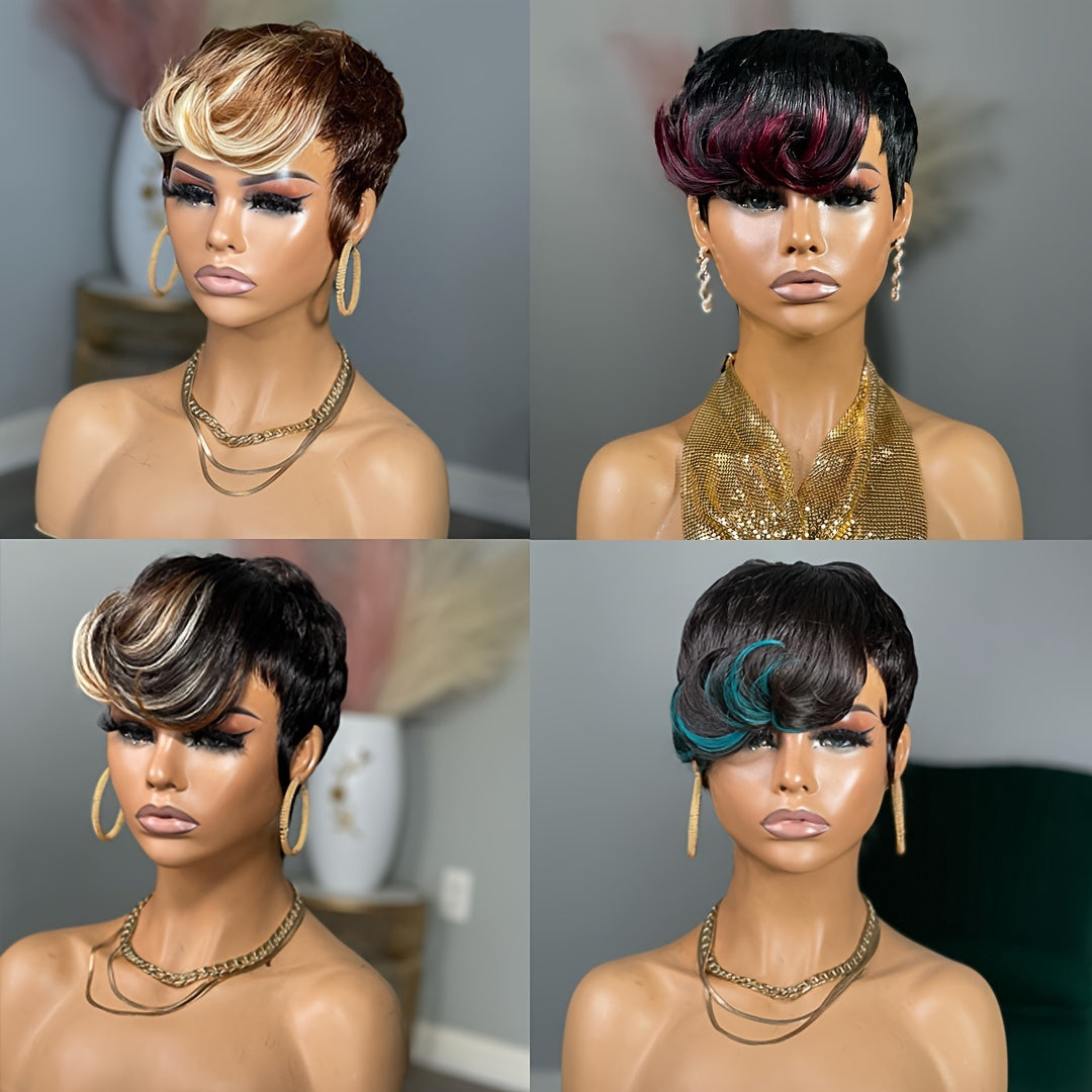 Brazilian Remy Human Hair Pixie Cut Wigs for Women - Glueless Wear & Go Wig with Layered Body Wave, 150% Density Rose Net Cap, Multi-Color Options for Halloween, Music Festivals & Carnaval, Festive Hair Wig | Modern Hairstyle - Lena & Miles Exquisite Boutique LLC.