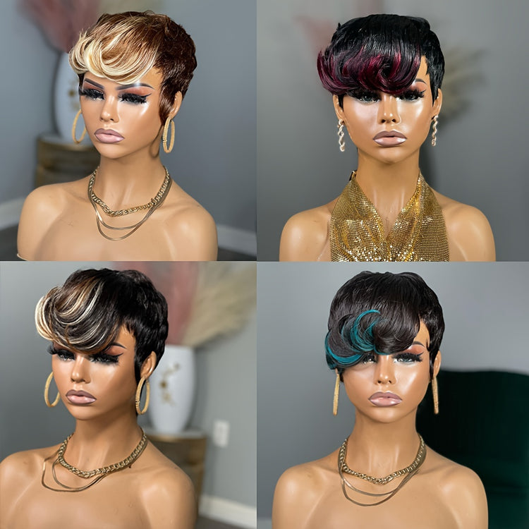 Brazilian Remy Human Hair Pixie Cut Wigs for Women - Glueless Wear & Go Wig with Layered Body Wave, 150% Density Rose Net Cap, Multi-Color Options for Halloween, Music Festivals & Carnaval, Festive Hair Wig | Modern Hairstyle - Lena & Miles Exquisite Boutique LLC.