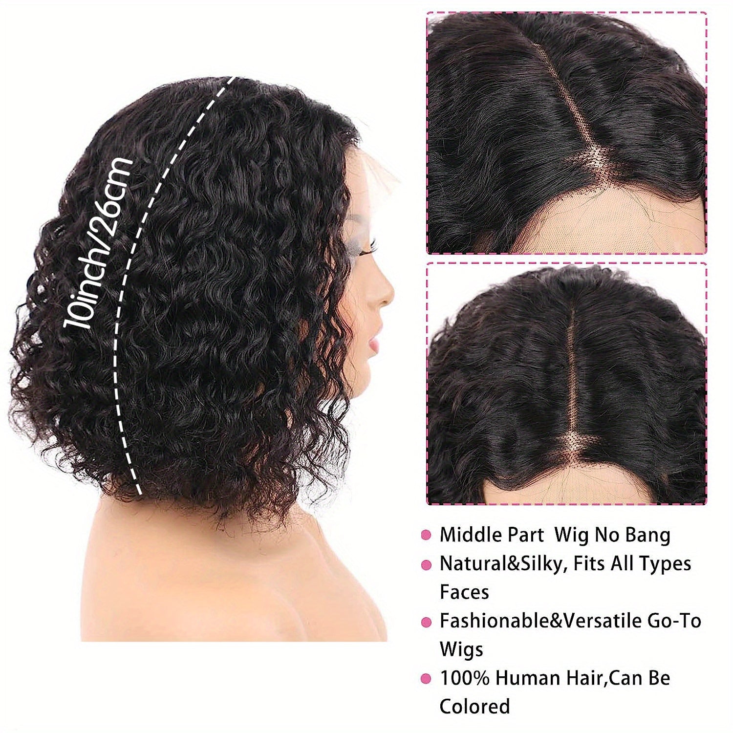 Beaushine Luxury Bob Human Hair Wigs - Short Water Wave Wet Wavy Style for Black Women - 10inch 13x4x1 Middle Part, Glueless Lace Closure, Pre-Plucked, 150% Density - Naturally Luscious and Easy to Style - Lena & Miles Exquisite Boutique LLC.