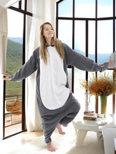 Christmas Cartoon Shark One Piece Pajama, Soft & Comfy Long Sleeve Hooded Pajama Jumpsuit, Women&