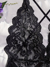 Plus Size Seductive Floral Lace Bodysuit - Plunging Halter Neck, Open Crotch, Medium Stretch, Sheer, Knit Fabric, Polyester Material - Sexy Lingerie for Women - Lena & Miles Exquisite Boutique LLC.