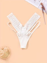 High Waist Criss Cross Floral Print Semi-Sheer Thong Panties - Strappy Lace Women&