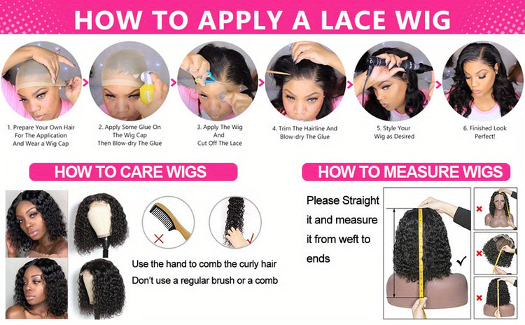 Beaushine Luxury Bob Human Hair Wigs - Short Water Wave Wet Wavy Style for Black Women - 10inch 13x4x1 Middle Part, Glueless Lace Closure, Pre-Plucked, 150% Density - Naturally Luscious and Easy to Style - Lena & Miles Exquisite Boutique LLC.