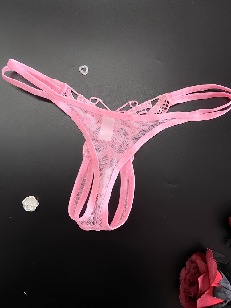 Sexy Butterfly Embroidery Thongs - Sheer Mesh Panties With Open Crotch For Women&