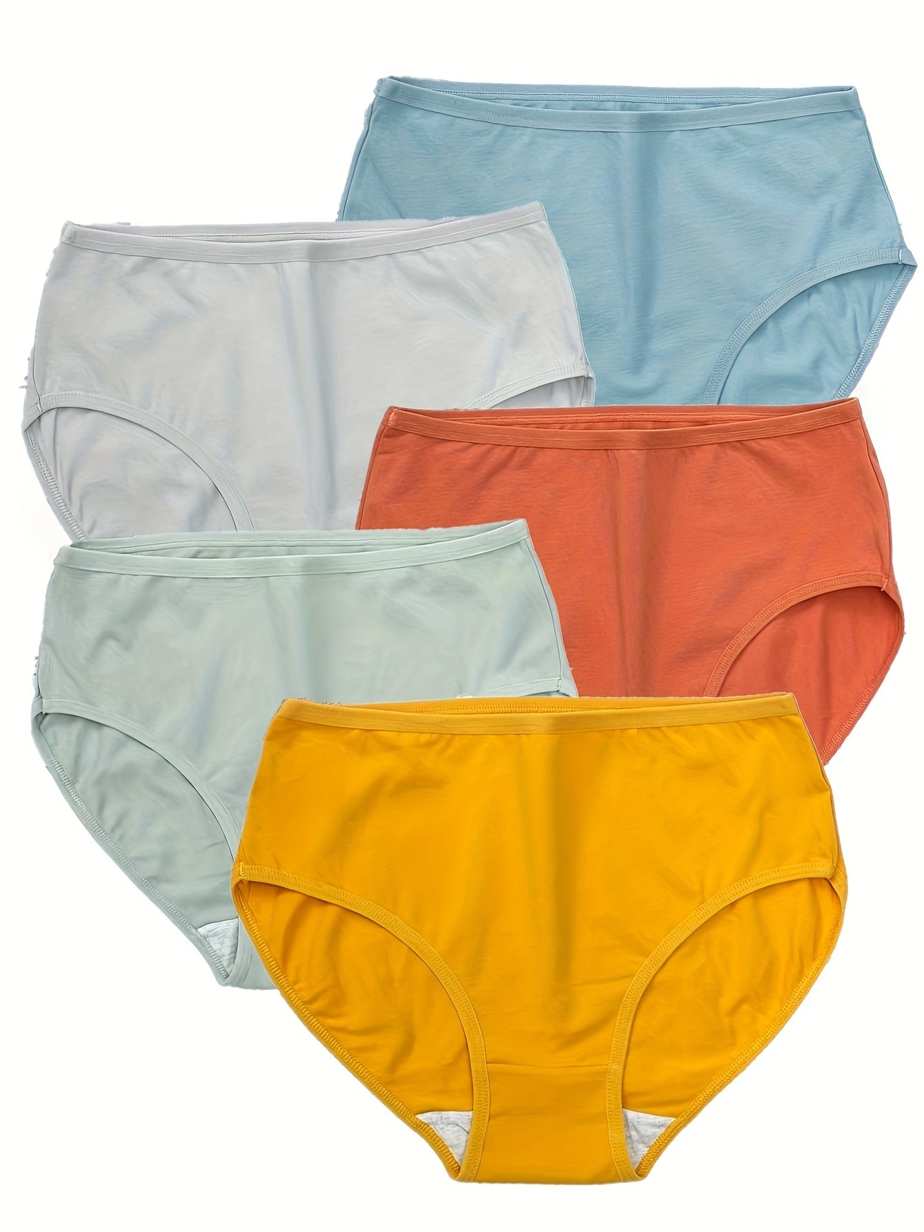 5pcs Simple Solid Briefs, Comfy & Breathable High Waist Stretchy Intimates Panties, Women&