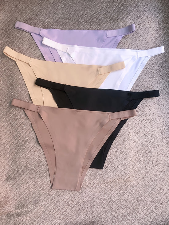 5 Pack Solid Seamless Low Waist Panties, Comfortable Daily Thongs, Women&