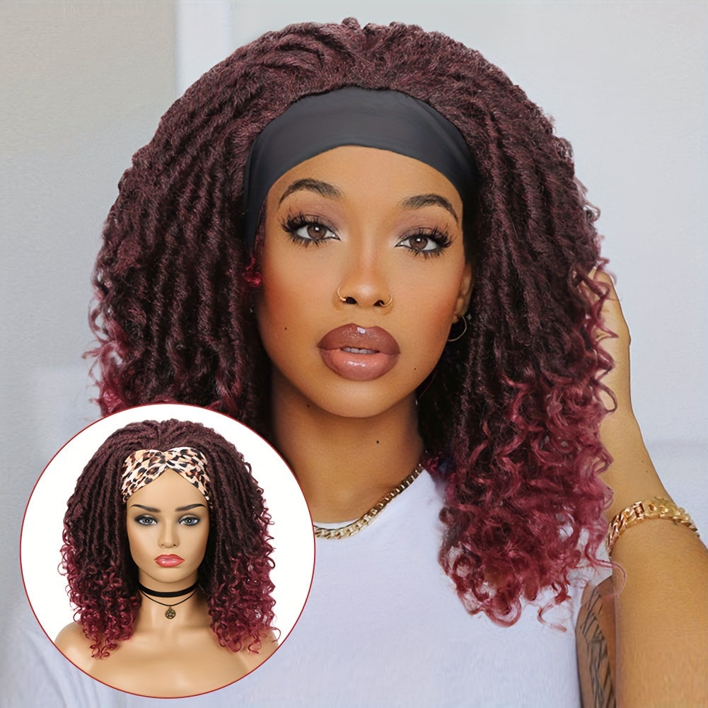 Headband Wig Headband Dreadlock Curly Hair Synthetic Wig Locs Crochet Hair Dark Brown/ Black/ 99J Ginger Color Crochet Twist Braids Hair Wigs Afro Curly Synthetic Hair Braiding Wig African Hairstyle For Women - Lena & Miles Exquisite Boutique LLC.