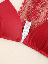 Triangle Cups Front Buckle Bras, Lace Stitching Beauty Back Bra With Removable Pads, Women&