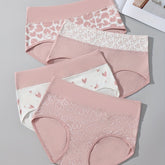 4pcs Cartoon Print Colorblock Briefs, Soft & Comfort High Waist Intimates Panties, Women&