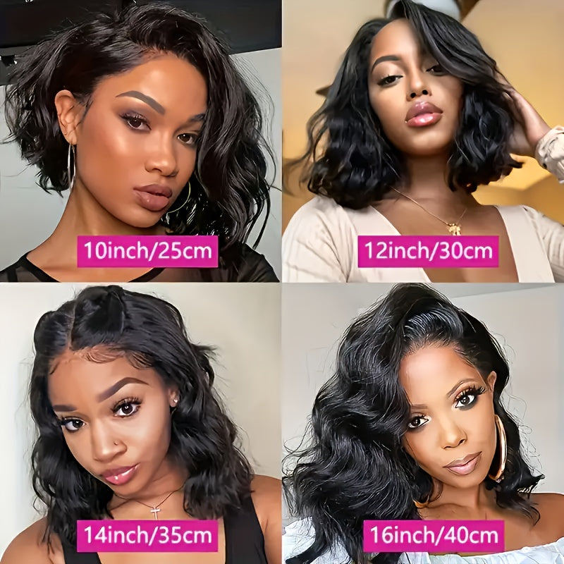 Loose Body Wave Short Bob Lace Front Human Hair Wigs For Women 13x4 HD Transparent Brazilian Lace Frontal Wig Closure Lace Wig Glueless Pre Plucked 10 12 14 16 Inch Blunt Cut Bob Wigs 200% Density - Lena & Miles Exquisite Boutique LLC.