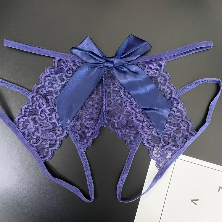 Semi-Sheer Jacquard Knit Briefs - Contrast Lace, Cut Out Scallop Trim, Open Crotch, Hand Wash Only, Sexy Womens Lingerie & Underwear for Adults - Lena & Miles Exquisite Boutique LLC.