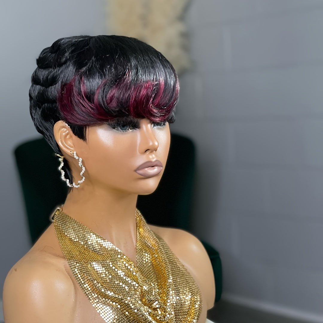 Brazilian Remy Human Hair Pixie Cut Wigs for Women - Glueless Wear & Go Wig with Layered Body Wave, 150% Density Rose Net Cap, Multi-Color Options for Halloween, Music Festivals & Carnaval, Festive Hair Wig | Modern Hairstyle - Lena & Miles Exquisite Boutique LLC.