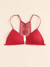 Triangle Cups Front Buckle Bras, Lace Stitching Beauty Back Bra With Removable Pads, Women&