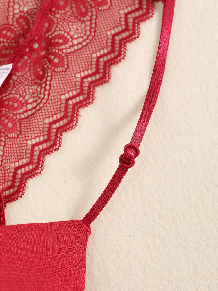 Triangle Cups Front Buckle Bras, Lace Stitching Beauty Back Bra With Removable Pads, Women&