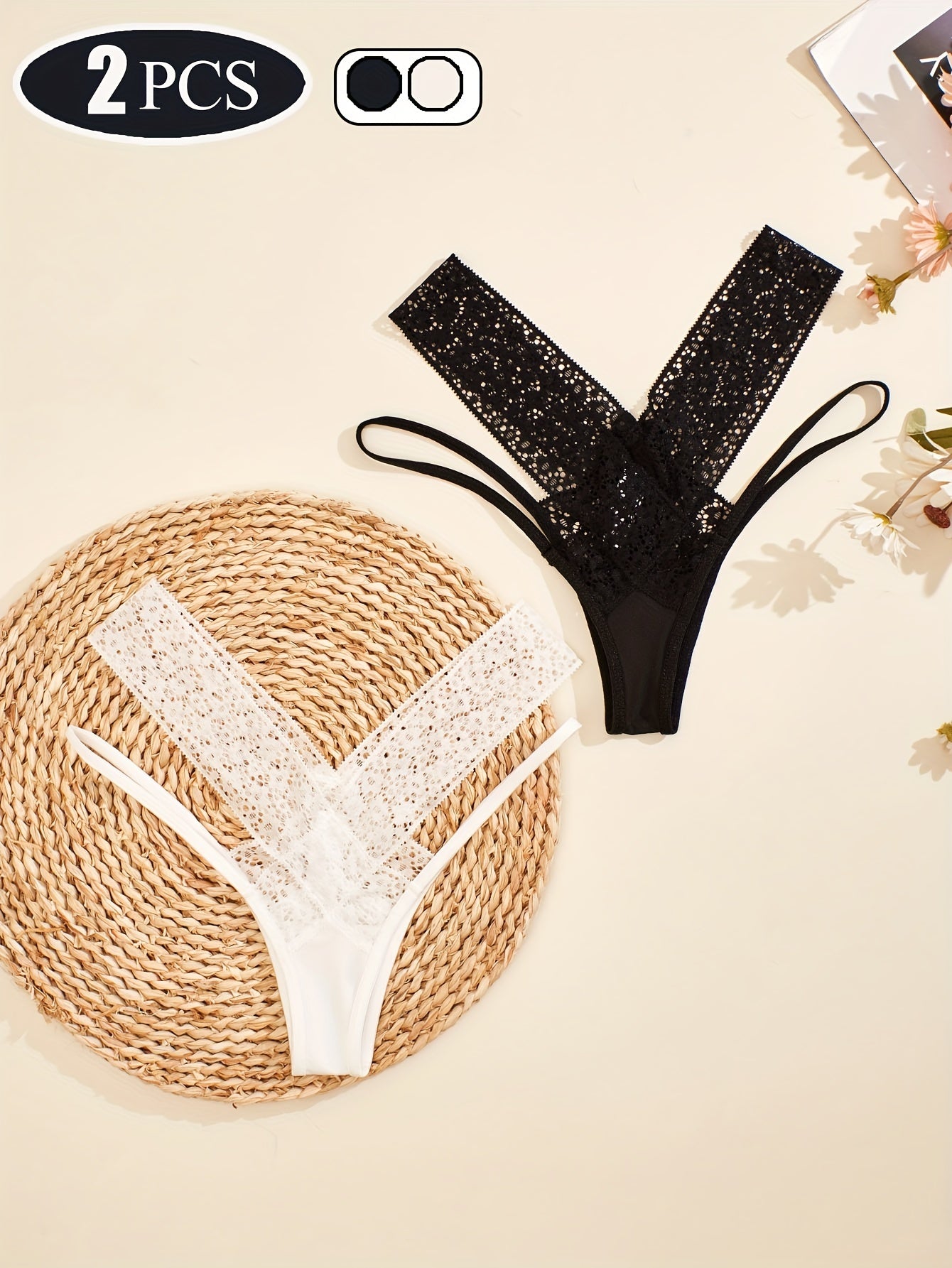 High Waist Criss Cross Floral Print Semi-Sheer Thong Panties - Strappy Lace Women&