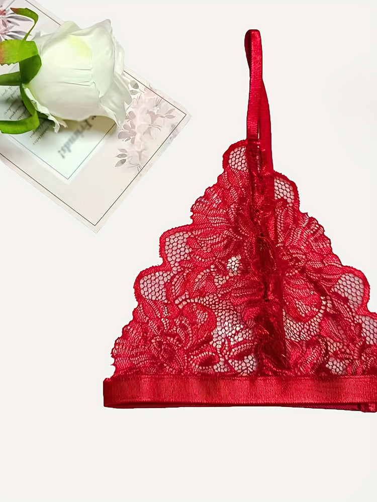 Sexy Floral Lace Lingerie Set - Triangle Cups Plunge Bra, Semi-Sheer Panties, Adjustable Straps, Comfortable Fit - Womens Romantic Underwear for Date Night or Special Occasions - Lena & Miles Exquisite Boutique LLC.