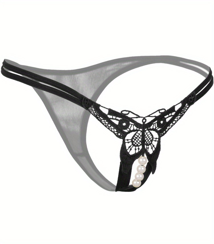 Sexy Butterfly Embroidery Thongs - Sheer Mesh Panties With Open Crotch For Women&