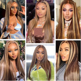 Glueless Wigs Human Hair Pre Cut Lace 4/27 Highlight Ombre Straight Lace Front Wig Human Hair 180% Density 5X5 HD Honey Blonde Lace Front Wig Human Hair For Women Pre Plucked With Baby Hair - Lena & Miles Exquisite Boutique LLC.