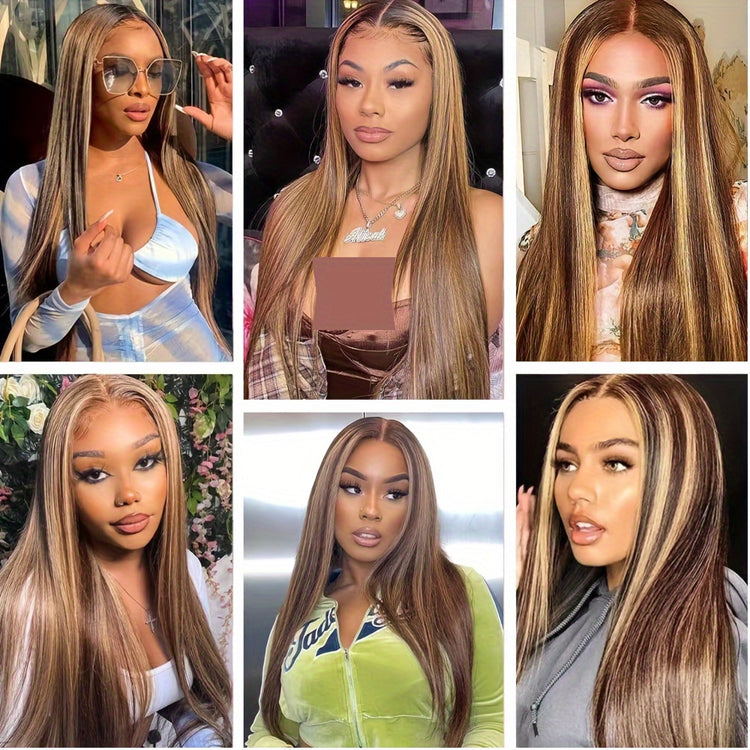 Glueless Wigs Human Hair Pre Cut Lace 4/27 Highlight Ombre Straight Lace Front Wig Human Hair 180% Density 5X5 HD Honey Blonde Lace Front Wig Human Hair For Women Pre Plucked With Baby Hair - Lena & Miles Exquisite Boutique LLC.