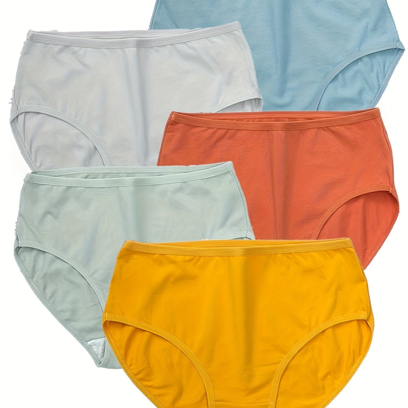 5pcs Simple Solid Briefs, Comfy & Breathable High Waist Stretchy Intimates Panties, Women&