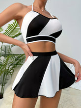 Sporty Halter Bra & Mini Skirt Lingerie Set - Colorblock, Women&