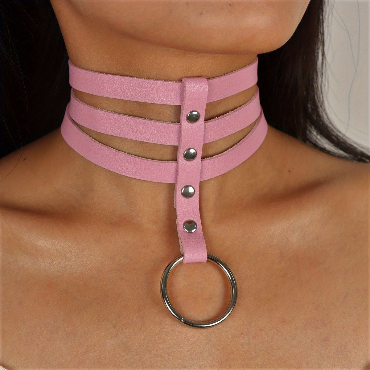 Punk Hollow Faux Leather Choker Necklace - Adjustable Three-Strap Design for a Customizable Fit, Premium Artificial Leather for a Luxurious Feel, Sexy Womens Lingerie and Underwear Accessory for a Romantic Evening or Night Ou - Lena & Miles Exquisite Boutique LLC.