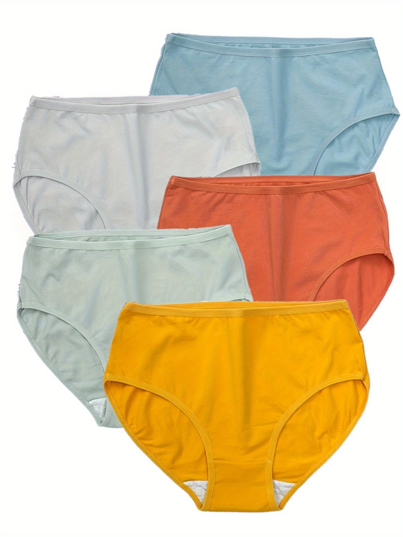 5pcs Simple Solid Briefs, Comfy & Breathable High Waist Stretchy Intimates Panties, Women&