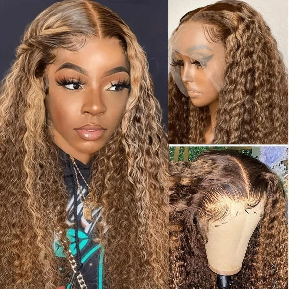 Highlight Ombre 13x4 Lace Front Wig Human Hair Pre Plucked HD Transparent 4/27 Honey Blonde Lace Frontal Wigs With Baby Hair 200% Density Colored Water Wave Lace Front Wig Human Hair For Women - Lena & Miles Exquisite Boutique LLC.