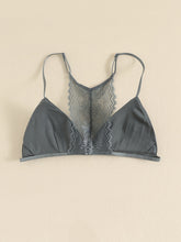 Triangle Cups Front Buckle Bras, Lace Stitching Beauty Back Bra With Removable Pads, Women&