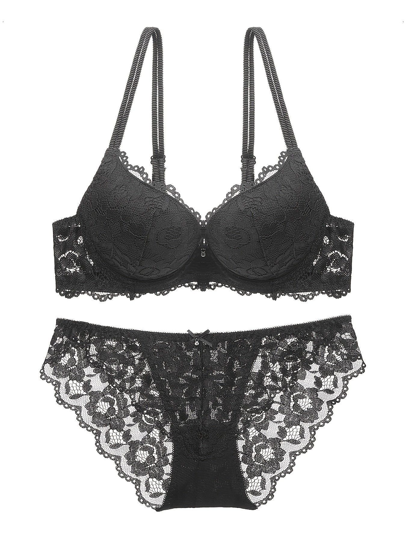 Romantic Lace Embroidery Lingerie Set - Soft & Breathable Push-Up Bra with Sheer Panty - Perfect Seductive Valentines Gift for Her - Womens Comfortable Intimate Wear - Lena & Miles Exquisite Boutique LLC.