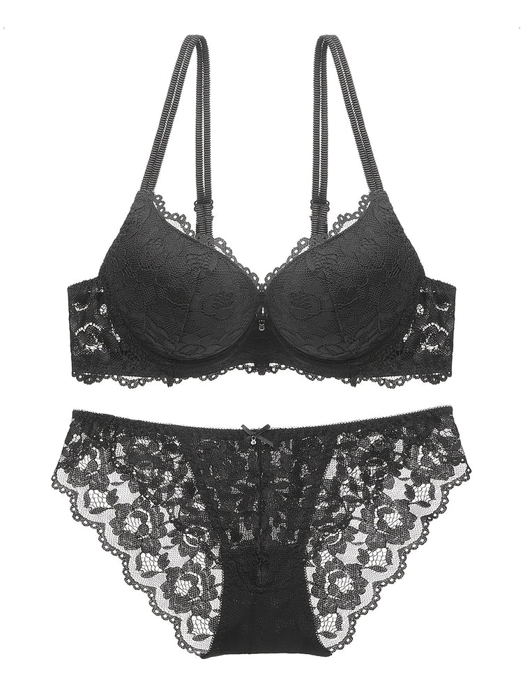 Romantic Lace Embroidery Lingerie Set - Soft & Breathable Push-Up Bra with Sheer Panty - Perfect Seductive Valentines Gift for Her - Womens Comfortable Intimate Wear - Lena & Miles Exquisite Boutique LLC.