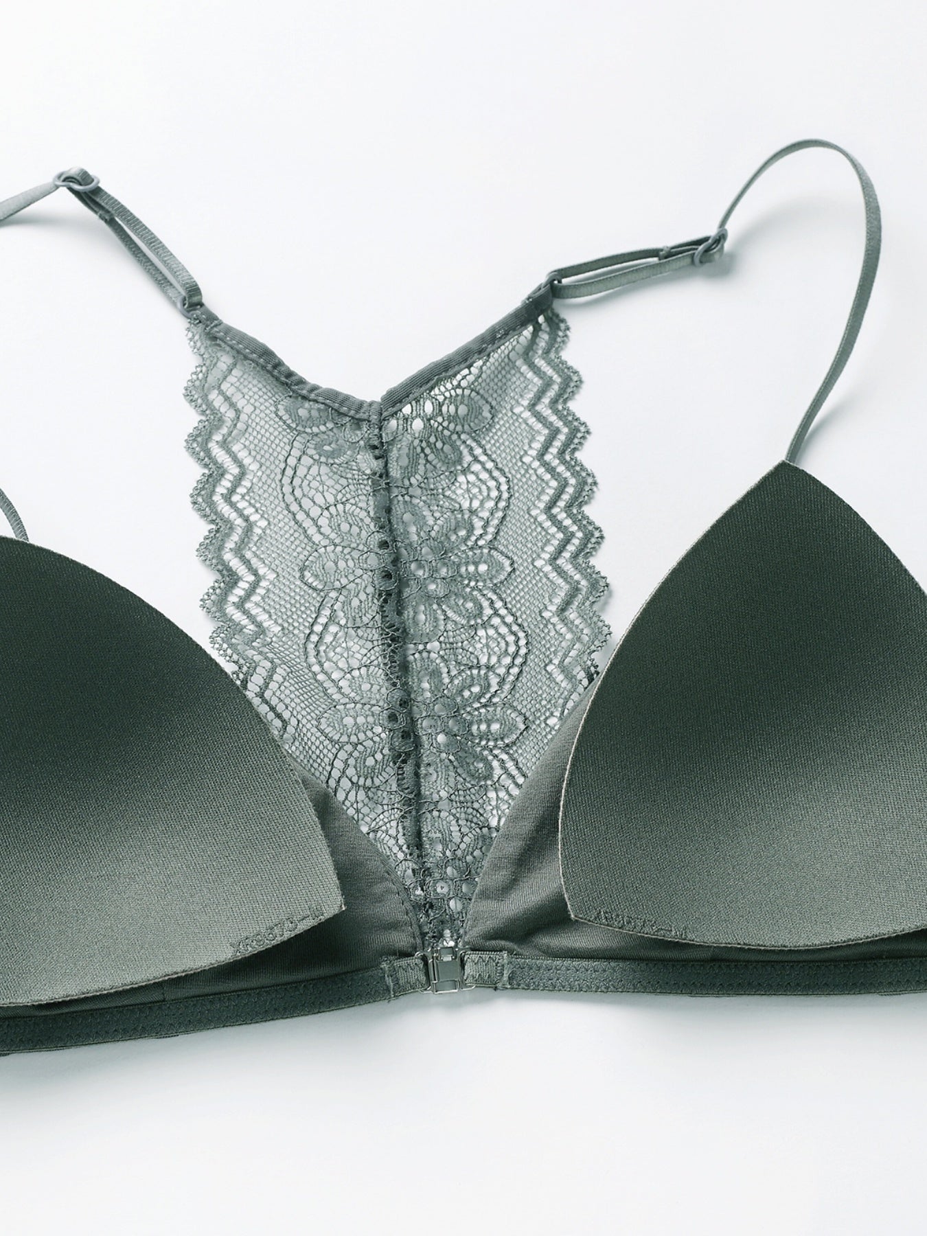 Triangle Cups Front Buckle Bras, Lace Stitching Beauty Back Bra With Removable Pads, Women&