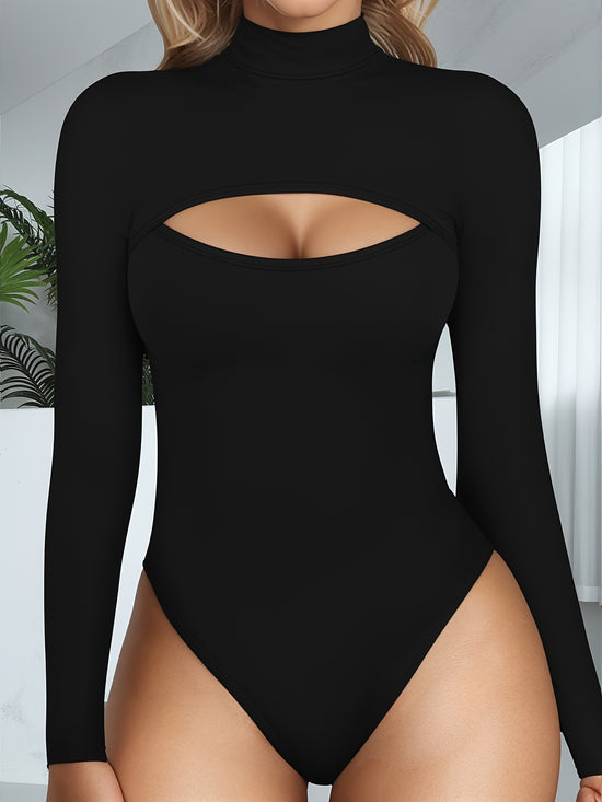 Long Sleeve Mock Neck Bodysuits For Women With Cutout Front Top - Lena & Miles Exquisite Boutique LLC.