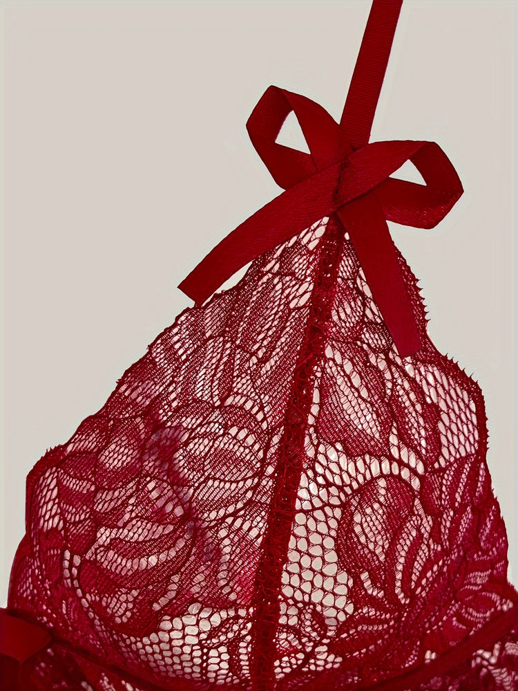 Sexy Floral Lace Sleeveless Teddy Bodysuit - Deep V Backless, Seductive Lingerie, Soft Comfortable Fabric, Perfect for Romantic Nights, Honeymoon, Anniversary, and Bachelorette Party - Womens Underwear for Confidence Boost - Lena & Miles Exquisite Boutique LLC.