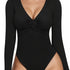 Bodysuits For Women Deep V Neck Twist Knot Fitted Long Sleeve Bodysuit Basic Tops Casual - Lena & Miles Exquisite Boutique LLC.