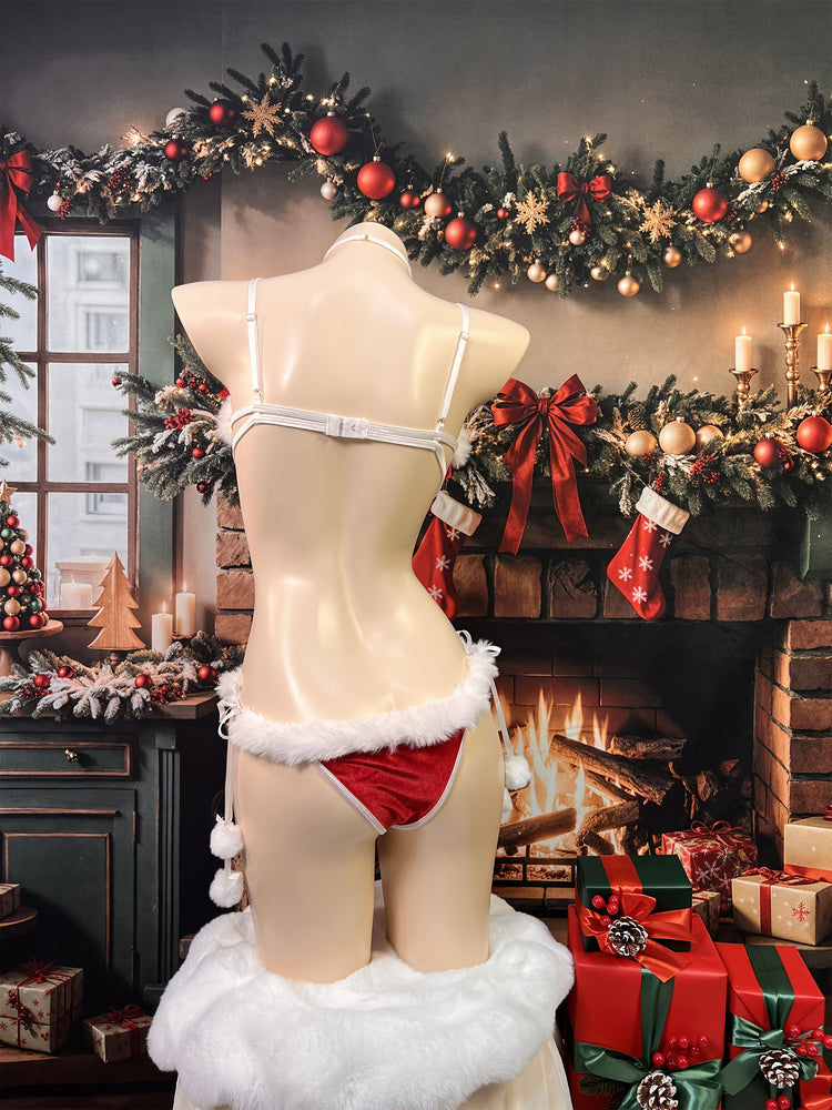 2pcs set of open-fronted body suits + neck ring bows, Christmas dress, sexy open-fronted body suits, lace-up uniforms, seductive pajamas, Christmas tube tops, naked back suits, with sexy lingerie, high-end uniforms, sexy clot - Lena & Miles Exquisite Boutique LLC.