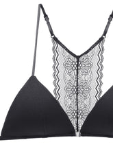 Triangle Cups Front Buckle Bras, Lace Stitching Beauty Back Bra With Removable Pads, Women&