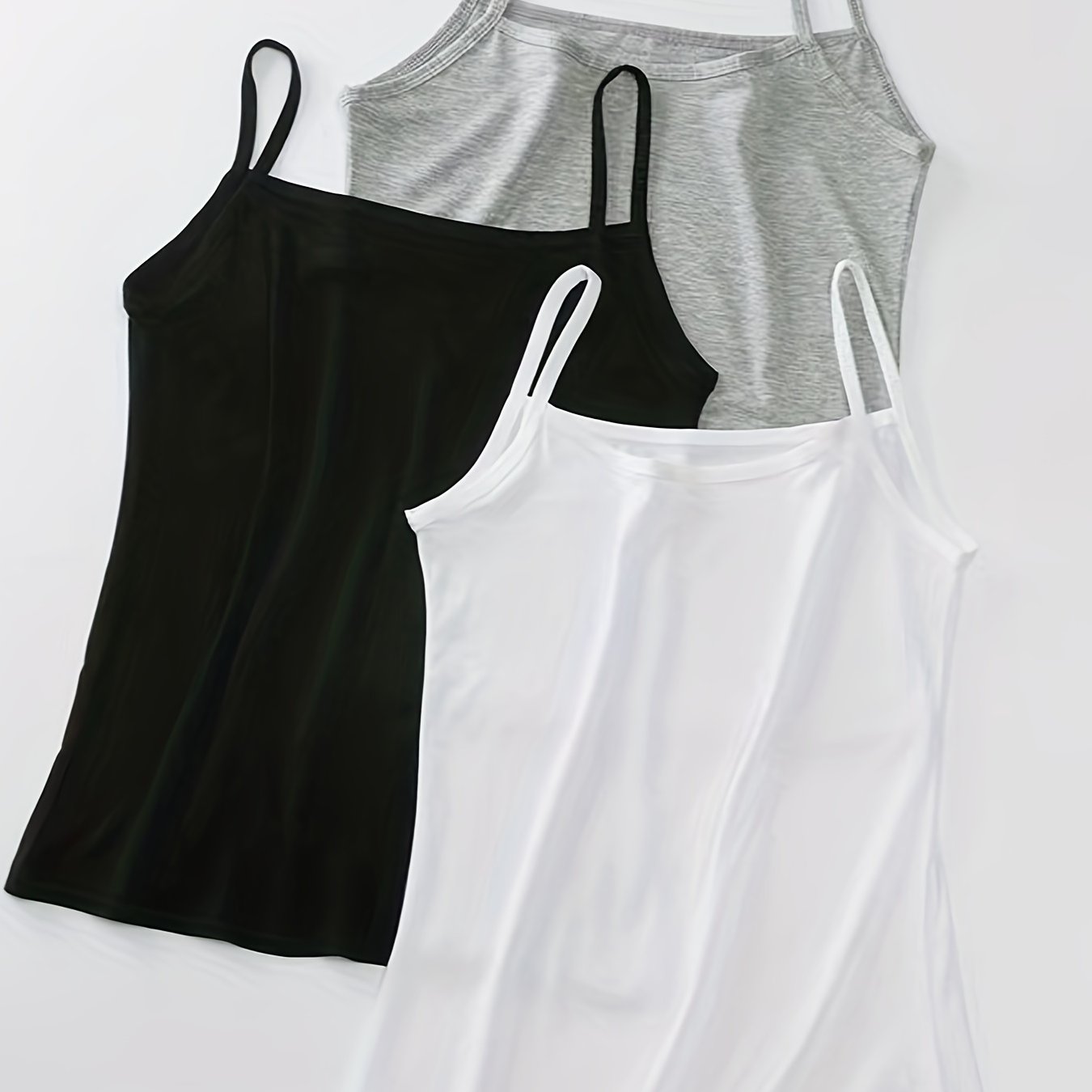 3 Sets Solid Cami Tops, Casual Comfy All-match Top, Women&