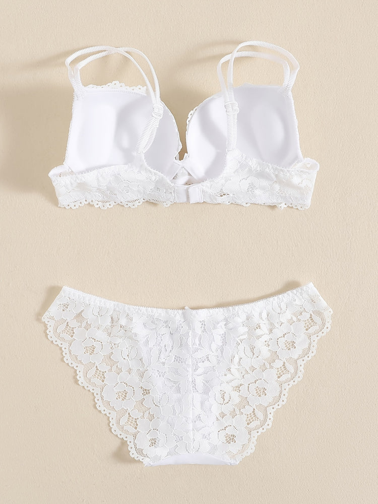 Romantic Lace Embroidery Lingerie Set - Soft & Breathable Push-Up Bra with Sheer Panty - Perfect Seductive Valentines Gift for Her - Womens Comfortable Intimate Wear - Lena & Miles Exquisite Boutique LLC.